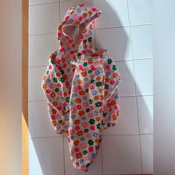 Old Navy Baby Girls Toddler Matching Floral Sweatsuit Set 18-24m Zip Hoodie - Picture 4 of 12